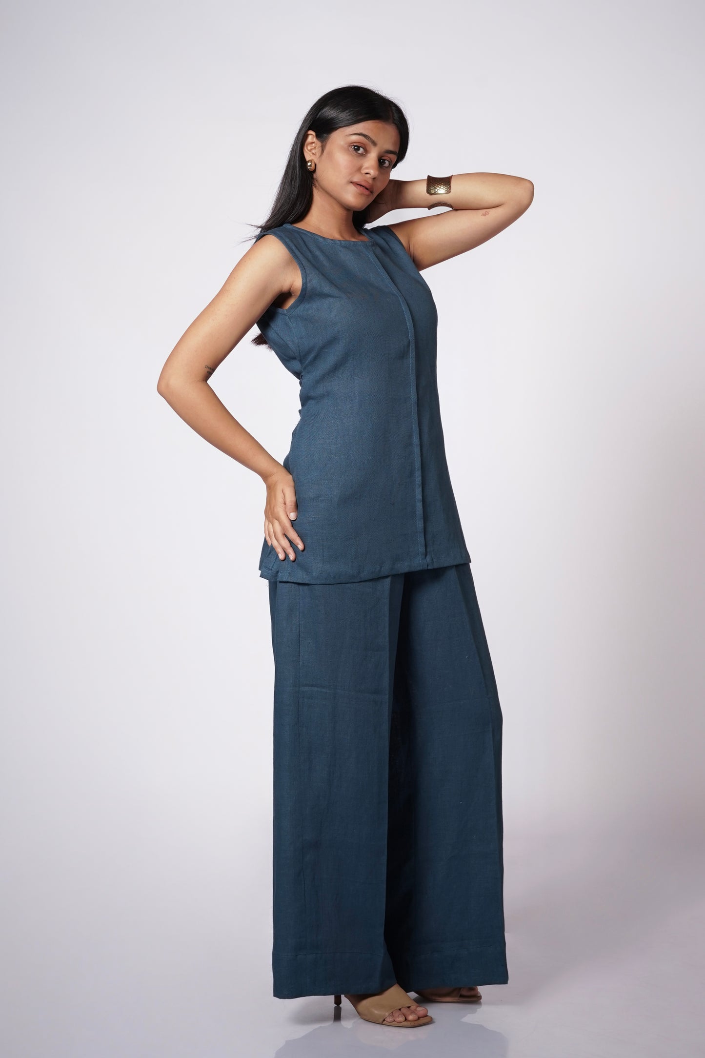 NEEL INDIGO LINEN TIE BACK SET