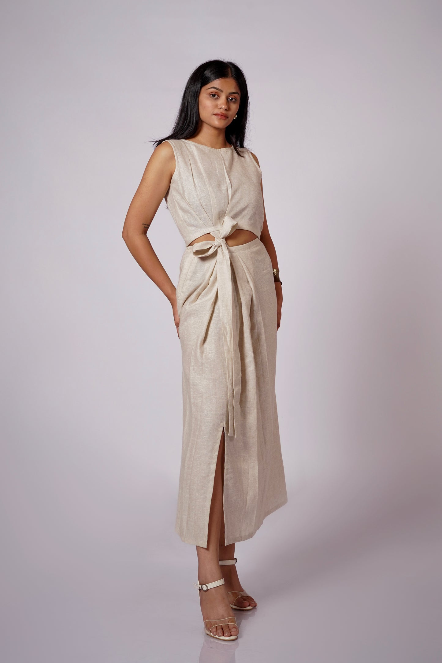 EARTHY NATURAL TIE IN FRONT KNOT LINEN SET