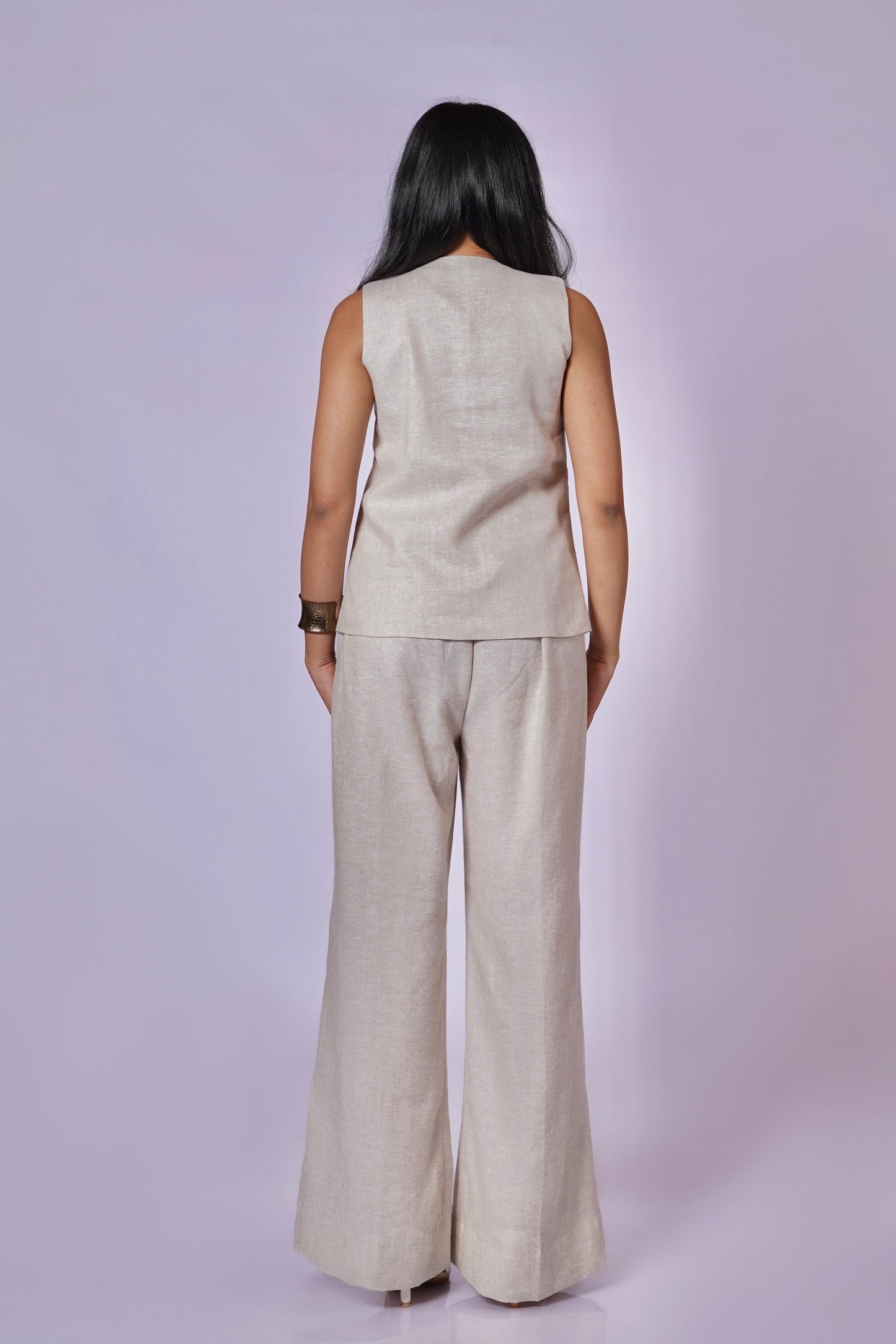 EARTHY NATURAL UNDYED LINEN VEST SET