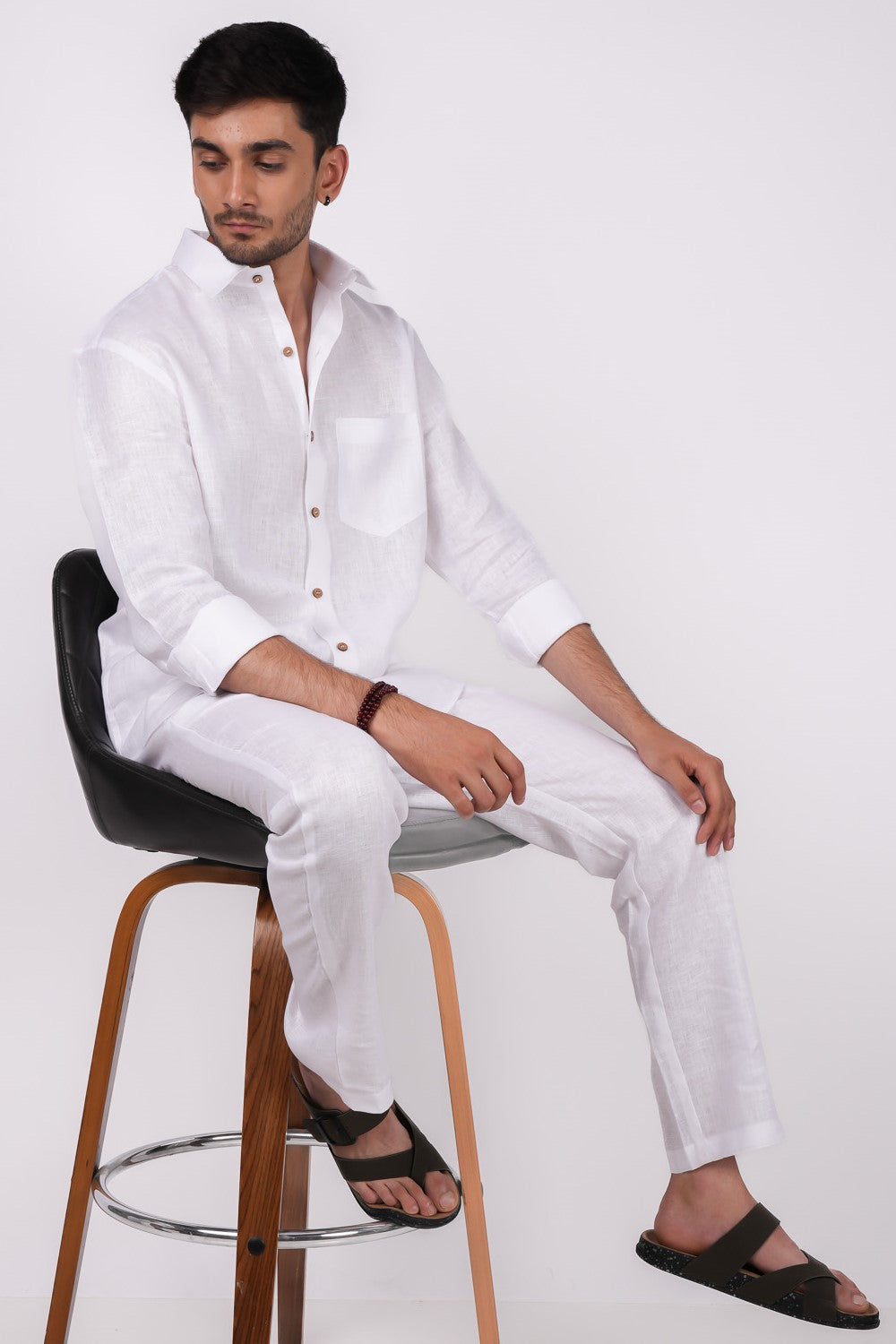 Pearl White Co-ord Set- Includes Pair of Pants and Regular Collar shirt
