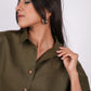 Forest Green Linen Co-Ord Set - Includes Pair of Shorts and Half Sleeves Drooping Shoulder Shirt